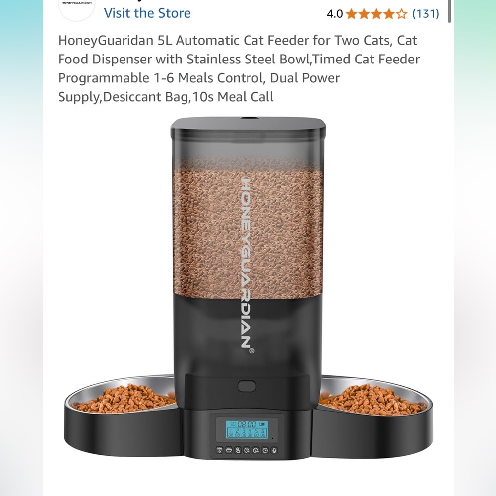 HoneyGuaridan 5 LBS Automatic Timed Pet Feeder with Dual Stainless Steel Bowls